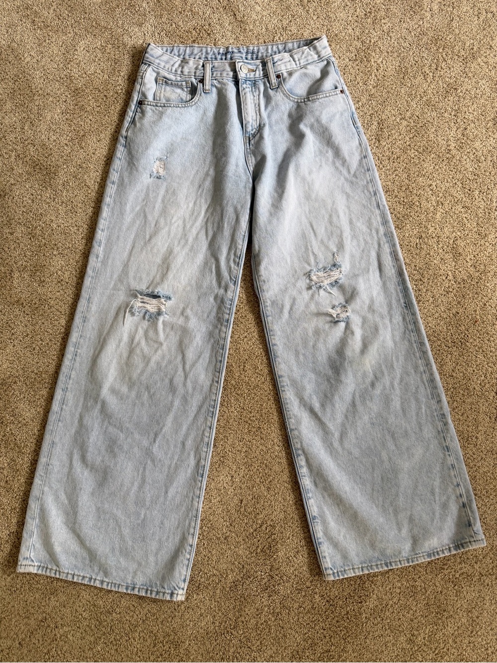 Old Navy Light Blue High-Rise Wide Distressed Leg Jeans, Sz 16 Girls